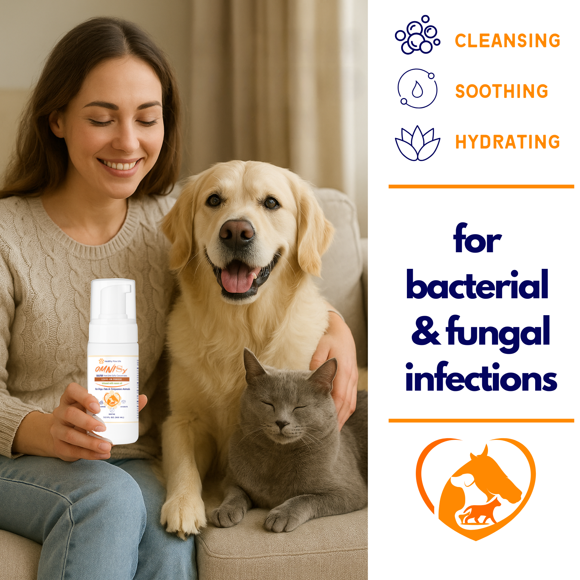 OMNISx Leave-On Mousse - Sulfur-based Veterinary-Strength Formula for Itchy, Irritated, or Sensitive Skin