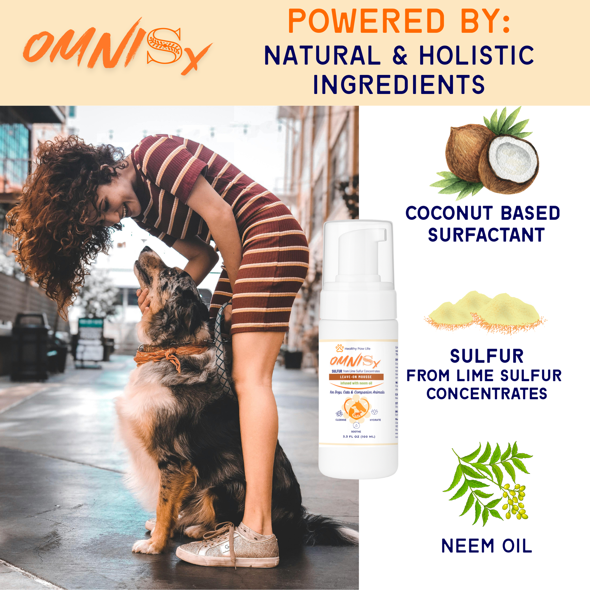 OMNISx Leave-On Mousse - Sulfur-based Veterinary-Strength Formula for Itchy, Irritated, or Sensitive Skin