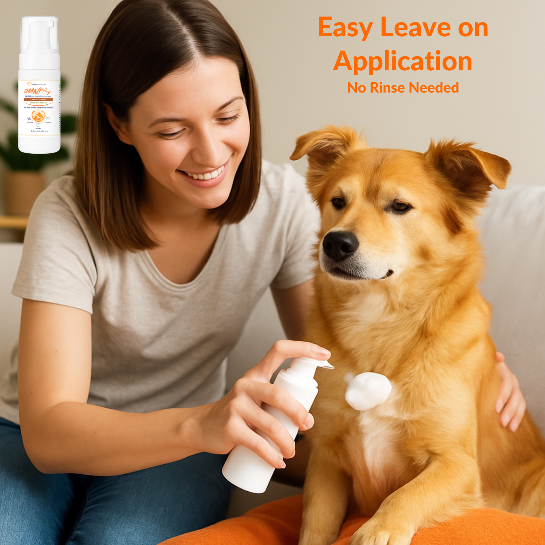 OMNISx Leave-On Mousse - Sulfur-based Veterinary-Strength Formula for Itchy, Irritated, or Sensitive Skin