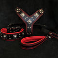 "EROS" BIG dog SET - Harness - collar - lead. Black & Red